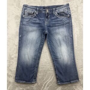 Vigoss The Chelsea Capri Jeans Womens Size 15/16  Rhinestone Embroidered Stretch